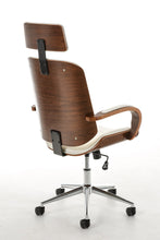 Laden Sie das Bild in den Galerie-Viewer, Designer-Bürostuhl DYTON Chefsessel Leder-Holz-Kombination