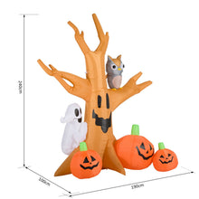 Laden Sie das Bild in den Galerie-Viewer, Aufblasbarer Spukbaum mit Eule, Kürbis und Gespenstern, 240 cm mit LED-Beleuchtung. Halloween Deko Luftfigur