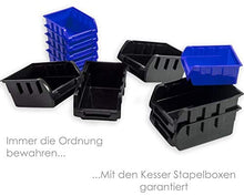Laden Sie das Bild in den Galerie-Viewer, Wandregal mit Stapelboxen 32 tlg. Sichtlagerkästen, Steckregal, Lagerregal, Hängeregal, Sortimentskasten. Schwarz/Rot oder Schwarz/Blau