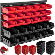 Laden Sie das Bild in den Galerie-Viewer, Wandregal mit Stapelboxen 32 tlg. Sichtlagerkästen, Steckregal, Lagerregal, Hängeregal, Sortimentskasten. Schwarz/Rot oder Schwarz/Blau