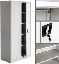 Laden Sie das Bild in den Galerie-Viewer, Aktenschrank (Stahlschrank) mit Fächern, abschließbar, 2 Flügeltüren (180x80x40 cm)