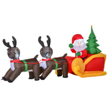 Laden Sie das Bild in den Galerie-Viewer, Aufblasbarer Weihnachtsmann mit zwei Rentieren auf Schlitten, 120 cm hoch und 210 cm breitmit LED-Beleuchtung. Weihnachten Deko Luftfigur