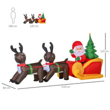 Laden Sie das Bild in den Galerie-Viewer, Aufblasbarer Weihnachtsmann mit zwei Rentieren auf Schlitten, 120 cm hoch und 210 cm breitmit LED-Beleuchtung. Weihnachten Deko Luftfigur