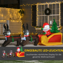Laden Sie das Bild in den Galerie-Viewer, Aufblasbarer Weihnachtsmann mit zwei Rentieren auf Schlitten, 120 cm hoch und 210 cm breitmit LED-Beleuchtung. Weihnachten Deko Luftfigur