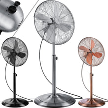 Laden Sie das Bild in den Galerie-Viewer, Standventilator Ø40 cm Luftkühler Ventilator 60W Lüfter Metall Chrom, Kupfer oder Schwarzmetall