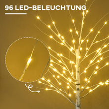 Laden Sie das Bild in den Galerie-Viewer, Birkenbaum Weihnachtsdeko mit LED-Beleuchtung warmweiß, 150cm