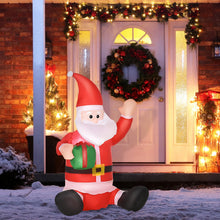 Laden Sie das Bild in den Galerie-Viewer, Aufblasbarer Weihnachtsmann sitzend mit Geschenk, 120 cm mit LED-Beleuchtung. Weihnachten Deko Luftfigur