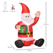 Laden Sie das Bild in den Galerie-Viewer, Aufblasbarer Weihnachtsmann sitzend mit Geschenk, 120 cm mit LED-Beleuchtung. Weihnachten Deko Luftfigur