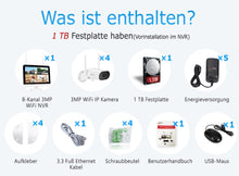 Laden Sie das Bild in den Galerie-Viewer, Überwachungskamera 4x Livebild Kamera Set mit 31 cm Monitor. 5 Megapixel. Schwenkbar. App.