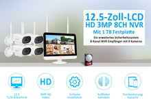 Laden Sie das Bild in den Galerie-Viewer, Überwachungskamera 4x Livebild Kamera Set mit 31 cm Monitor. 5 Megapixel. Schwenkbar. App.
