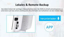 Laden Sie das Bild in den Galerie-Viewer, Überwachungskamera 4x Livebild Kamera Set mit 31 cm Monitor. 5 Megapixel. Schwenkbar. App.