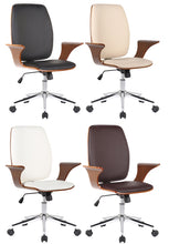 Laden Sie das Bild in den Galerie-Viewer, Designer-Bürostuhl BURBAN Bürostuhl Leder-Holz-Kombination