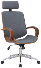 Laden Sie das Bild in den Galerie-Viewer, Designer-Bürostuhl DYTON Chefsessel Leder-Holz-Kombination