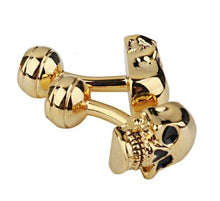 Laden Sie das Bild in den Galerie-Viewer, 1 Paar Manschettenköpfe gold, Skull, Totenkopf, massiv und hochwertig.