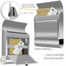 Laden Sie das Bild in den Galerie-Viewer, Extra großer Edelstahl Briefkasten XXL Schwarz oder Edelstahl. 38 x 12 x 46 cm