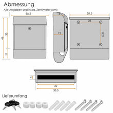 Laden Sie das Bild in den Galerie-Viewer, Extra großer Edelstahl Briefkasten XXL Schwarz oder Edelstahl. 38 x 12 x 46 cm
