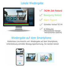 Laden Sie das Bild in den Galerie-Viewer, Überwachungskamera 4x Livebild Kamera Set mit 31 cm Monitor. 5 Megapixel. Schwenkbar. App.