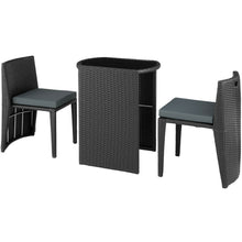 Laden Sie das Bild in den Galerie-Viewer, Polyrattan Sitzgruppe 2er Set mit Tisch. Bistrotisch, Bistroset. platzsparend ineinander zu schieben. 3 Farben.