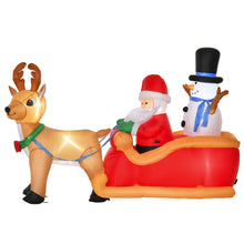 Laden Sie das Bild in den Galerie-Viewer, Aufblasbarer Weihnachtsmann mit Schneemann auf Schlitten, 128 cm mit LED-Beleuchtung. Weihnachten Deko Luftfigur