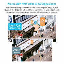 Laden Sie das Bild in den Galerie-Viewer, Überwachungskamera 4x Livebild Kamera Set mit 31 cm Monitor. 5 Megapixel. Schwenkbar. App.