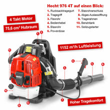 Laden Sie das Bild in den Galerie-Viewer, Profi Motor - Laubbläser, 3 PS - Leiser 4-Takt-Motor. 309 km/h Luftgeschwindigkeit