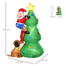 Laden Sie das Bild in den Galerie-Viewer, Aufblasbarer Tannenbaum mit Weihnachtsmann und Hund, 180 cm mit LED-Beleuchtung. Weihnachten Deko Luftfigur