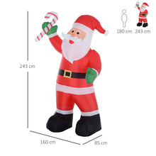 Laden Sie das Bild in den Galerie-Viewer, Aufblasbarer Weihnachtsmann mit Zuckerstange, 243 cm mit LED-Beleuchtung. Weihnachten Deko Luftfigur