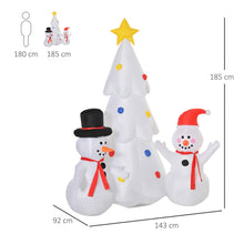 Laden Sie das Bild in den Galerie-Viewer, Aufblasbarer weißer Weihnachtsbaum mit Schneemännern, 185 cm mit LED-Beleuchtung. Weihnachten Deko Luftfigur
