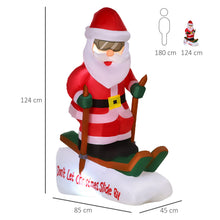 Laden Sie das Bild in den Galerie-Viewer, Aufblasbarer Weihnachtsmann auf Skiern, 124 cm mit LED-Beleuchtung. Weihnachten Deko Luftfigur
