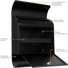 Laden Sie das Bild in den Galerie-Viewer, Extra großer Edelstahl Briefkasten XXL Schwarz oder Edelstahl. 38 x 12 x 46 cm