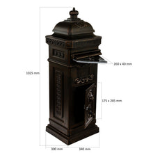 Laden Sie das Bild in den Galerie-Viewer, Edler Standbriefkasten (rostfrei) Postkasten im antiken Retrodesign. Aluminium. Über 1 Meter Höhe. 6 Farben.