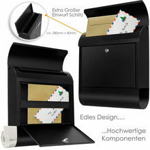Laden Sie das Bild in den Galerie-Viewer, Extra großer Edelstahl Briefkasten XXL Schwarz oder Edelstahl. 38 x 12 x 46 cm
