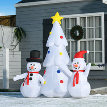 Laden Sie das Bild in den Galerie-Viewer, Aufblasbarer weißer Weihnachtsbaum mit Schneemännern, 185 cm mit LED-Beleuchtung. Weihnachten Deko Luftfigur