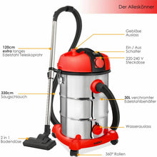 Laden Sie das Bild in den Galerie-Viewer, Nass- und Trockensauger 2300 Watt 30 Liter Edelstahlbehälter