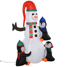Laden Sie das Bild in den Galerie-Viewer, Aufblasbarer Schneemann mit 3 Pinguinen, 180 cm mit LED-Beleuchtung. Weihnachten Deko Luftfigur