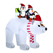 Laden Sie das Bild in den Galerie-Viewer, Aufblasbare Pinguine auf Eisbär, 210 cm mit LED-Beleuchtung. Weihnachten Deko Luftfigur