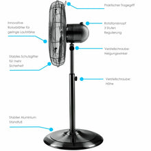 Laden Sie das Bild in den Galerie-Viewer, Standventilator Ø40 cm Luftkühler Ventilator 60W Lüfter Metall Chrom, Kupfer oder Schwarzmetall