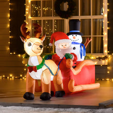 Laden Sie das Bild in den Galerie-Viewer, Aufblasbarer Weihnachtsmann mit Schneemann auf Schlitten, 128 cm mit LED-Beleuchtung. Weihnachten Deko Luftfigur