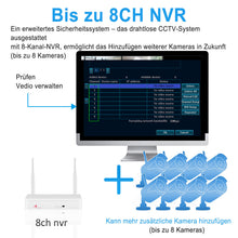 Laden Sie das Bild in den Galerie-Viewer, Überwachungskamera 4x Livebild Kamera Set mit 31 cm Monitor. 5 Megapixel. Schwenkbar. App.