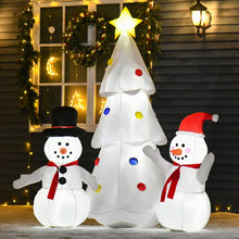 Laden Sie das Bild in den Galerie-Viewer, Aufblasbarer weißer Weihnachtsbaum mit Schneemännern, 185 cm mit LED-Beleuchtung. Weihnachten Deko Luftfigur