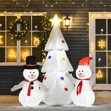 Laden Sie das Bild in den Galerie-Viewer, Aufblasbarer weißer Weihnachtsbaum mit Schneemännern, 185 cm mit LED-Beleuchtung. Weihnachten Deko Luftfigur