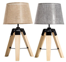 Laden Sie das Bild in den Galerie-Viewer, Tischleuchte Tischlampe Nachttischlampe E27 Leinenoptik, Kiefer+Polyester, 24x24x45cm (Beige)