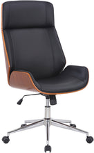 Laden Sie das Bild in den Galerie-Viewer, Designer-Bürostuhl VARRELL Chefsessel Leder-Holz-Kombination